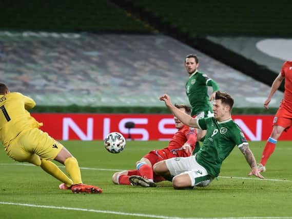 James Collins goes close for Ireland against Luxembourg