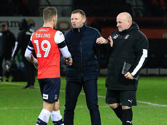 Hatters boss Graeme Jones with Gary Brabin and James Collins