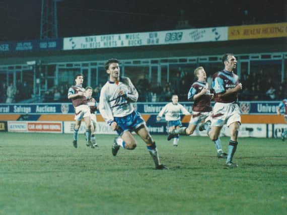 Scott Oakes wheels away after scoring his stunner against West Ham United back in 1994