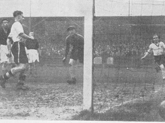 Joe Payne scores one of his 10 goals against Bristol Rovers back on April 13, 1936.