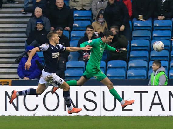 Town keeper James Shea in action against Millwall on New Year's Day