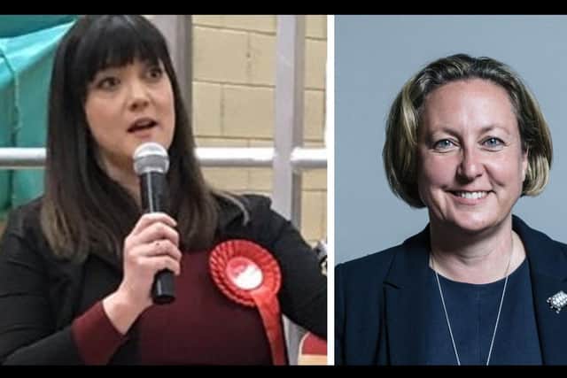 Luton North MP Sarah Owen (left) has hit out at the joke shared by international development secretary Anne-Marie Trevelyan (right)
