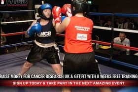 Lauren Duguid Smith (in blue) taking part at the Ultra White Collar Boxing Event in Luton