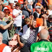 Hatters fans celebrate victory at Barnsley earlier in the season