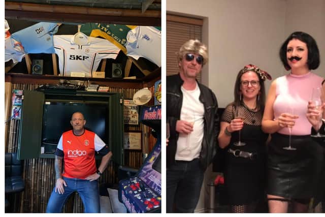 Left: Mark in his Hatters bar. Right: a photo from the contestants' 80s themed evening.