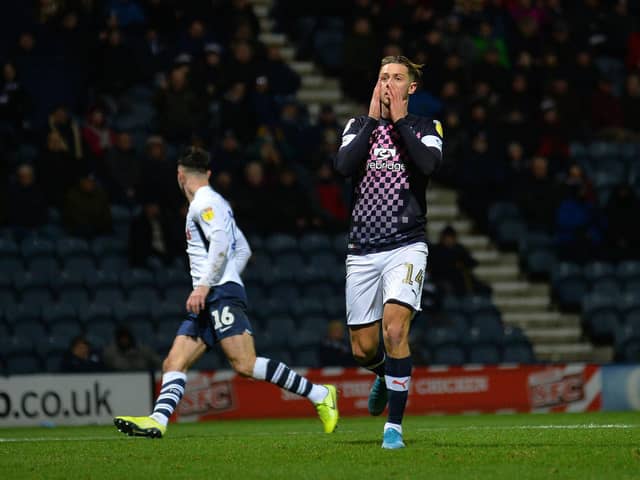 Harry Cornick can't believe he has missed the chance to score against Preston back in December