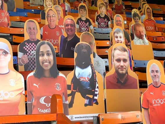 A man's best friend: The photo cut-outs in attendance at Kenilworth Road on Saturday