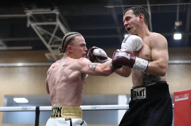 Frankie Storey lands a shot on his pro debut at the weekend - pic: Richard Owen (Don't Pose Photography)