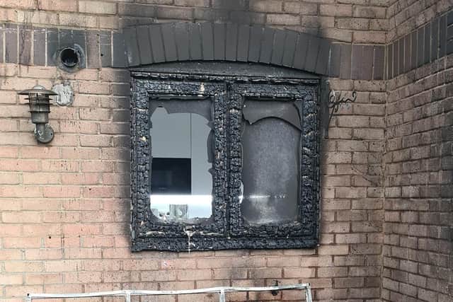 Small fire on garden decking spread to the kitchen and first floor external windows of a house (C) Bedfordshire Fire and Rescue/Luton Community Fire Station
