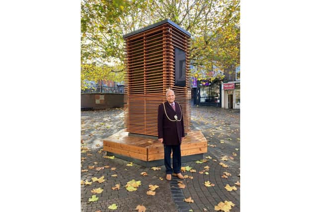Mayor Councillor Mahmood Hussain by the 'tree'