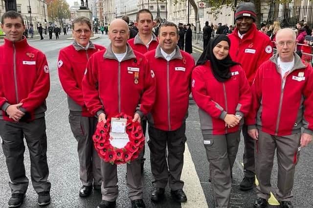 Godwin Johnson-Igeli (back row, far right) with members of the Red Cross at the Remembrance Day service in London