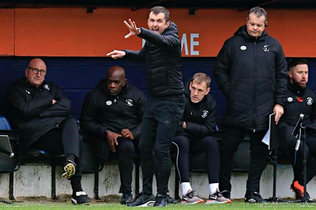 Kevin Pilkington in the dug-out at Kenilworth Road during the 1-0 defeat against Stoke City