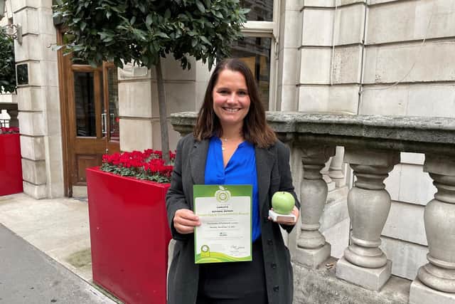 Cawley customer services director Anna Cawley with the prestigious bronze Green Apple Award
