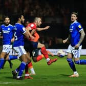 Danny Hylton controls the ball as Town lost 2-0 to Cardiff last season