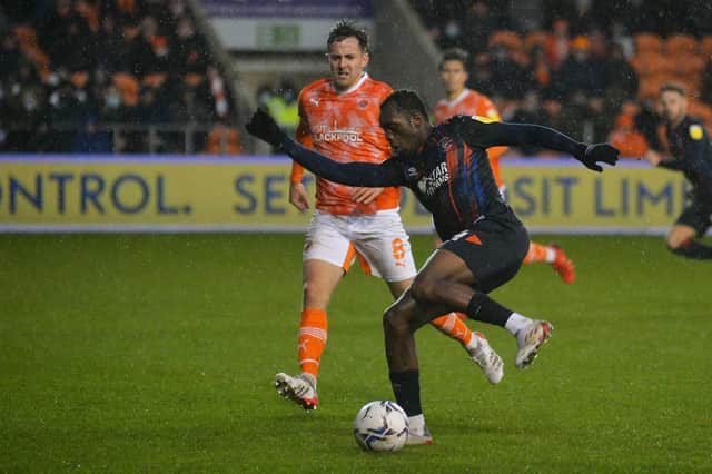 Carlos Mendes Gomes looks to attack against Blackpool - pic: Gareth Owen