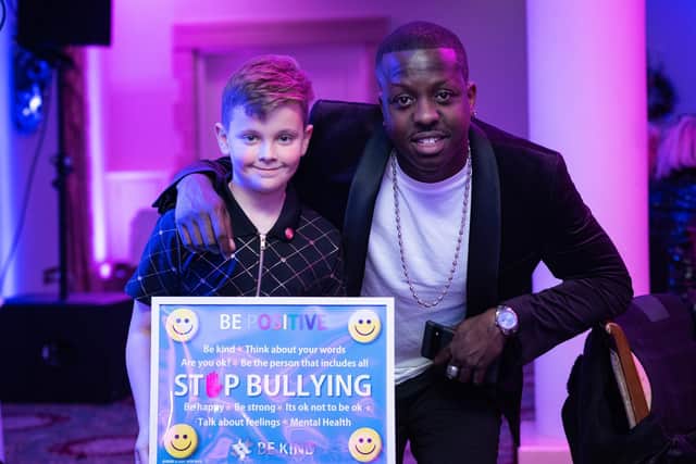 Child of Courage winner Alfie Robinson with guest of honour Jamal Edwards. Photo CG Fraser www.cgfphoto.com