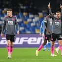 Kiernan Dewsbury-Hall celebrates his first goal for Leicester City against Napoli