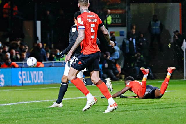 Elijah Adebayo heads Luton level with his 10th goal of the season on Saturday