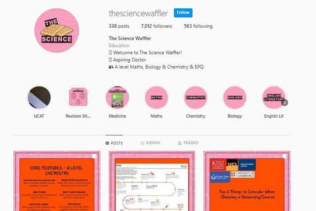 The Instagram page where he is creating content and resources for GCSE/ A-level subjects