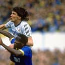 Hatters' legend Mick Harford goes up for a header against Wimbledon in the 1988 FA Cup semi-final