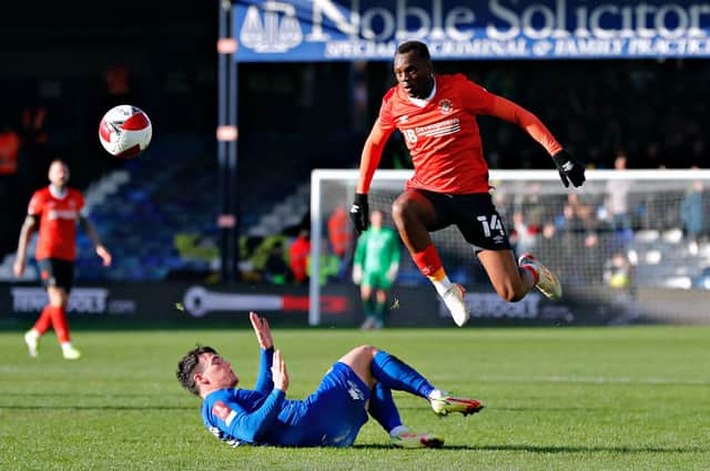 Carlos Mendes Gomes hurdles a challenge during the 4-0 win over Harrogate on Sunday