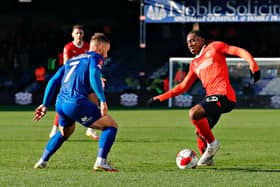 Amari'i Bell looks to move forward during Luton's FA Cup win over Harrogate