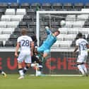 Simon Sluga makes a save during Luton's 1-0 win at Swansea back in June 2020