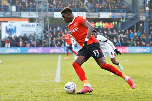 Elijah Adebayo on the attack against Bournemouth on Saturday