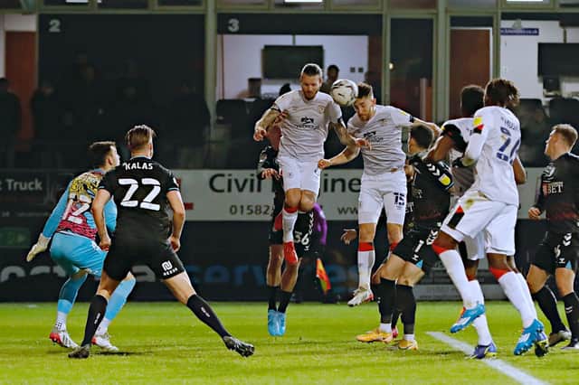 Tom Lockyer heads home his first Luton Goal against Bristol City this evening