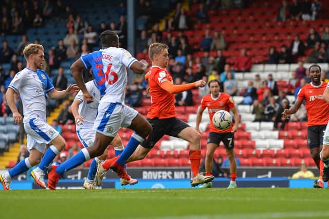 Luke Berry makes it 2-2 in stoppage time at Ewood Park earlier this season - pic: Gareth Owen