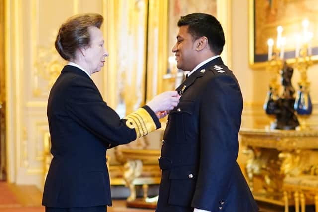 Hob Hoque collects his MBE from Princess Anne