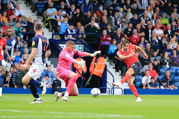 Harry Cornick goes for goal against West Bromwich Albion earlier in the season