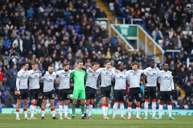 Luton's players line up at Birmingham last weekend