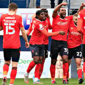 Town striker Cameron Jerome celebrates his first league goal for Luton