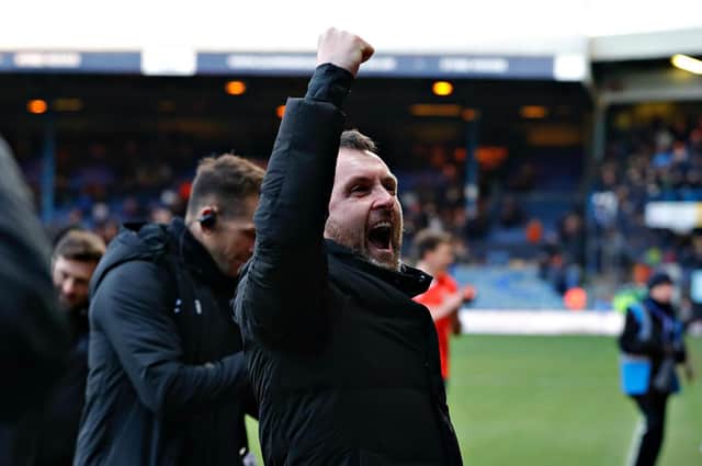 Town boss Nathan Jones celebrates beat West Bromwich Albion on Saturday