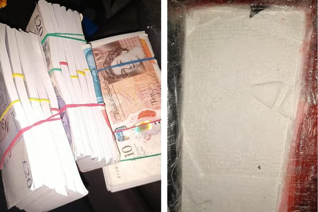 Image of cash and block of suspect cocaine from Encro phone