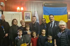 Deputy leader of Luton Council, Cllr Aslam Khan, and Cllr Abbas Hussain visit the Ukrainian Association of Great Britain's Luton branch to pass on words of support from Luton residents