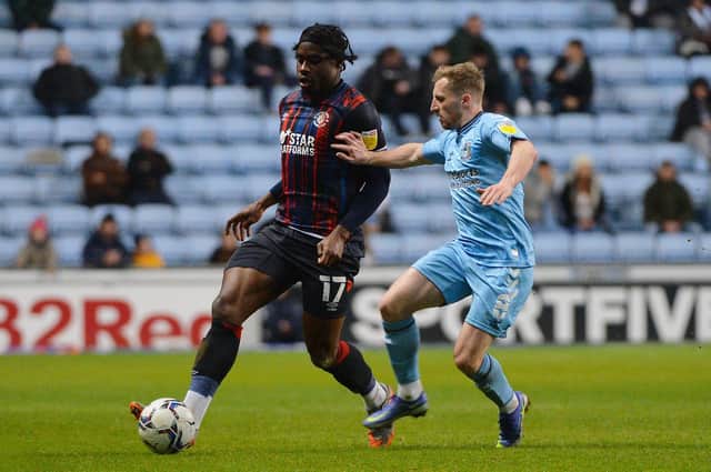 Pelly-Ruddock Mpanzu on the ball against Coventry - pic: Gareth Owen