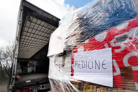 A Pallet of medical supplies is loaded. - Photo Tony Margiocchi