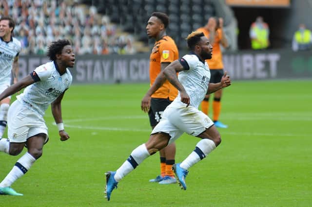 Kazenga LuaLua wheels away after scoring the only goal at Hull City on Luton's last visit in July 2020