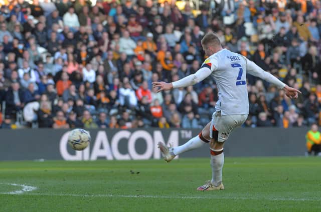 James Bree scores a superb free kick against Hull yesterday - pic: Gareth Owen