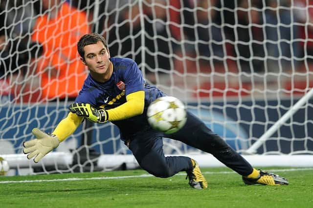 Town keeper James Shea warms up before Arsenal's Champions League clash with Schalke in October 2012