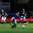 Elijah Adebayo scores his first ever Luton goal during Town's 1-1 draw with Millwall last season
