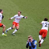 George Moncur celebrates after making it 1-1 on Saturday