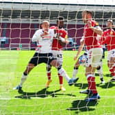 Luton saw this goal disallowed for an apparent infringement on Robins keeper Dan Bentley during the 3-2 win at Bristol City on Sunday