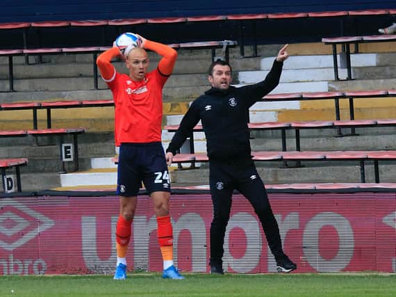 Hatters boss Nathan Jones offers some instructions during Saturday's 1-1 draw with Middlesbrough
