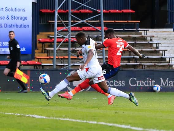 Elijah Adebayo saw this effort strike the woodwork against Rotherham on Tuesday night