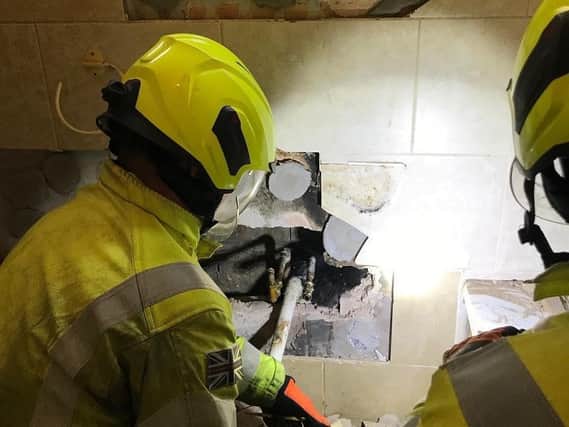 The cat was rescued inside a cavity wall