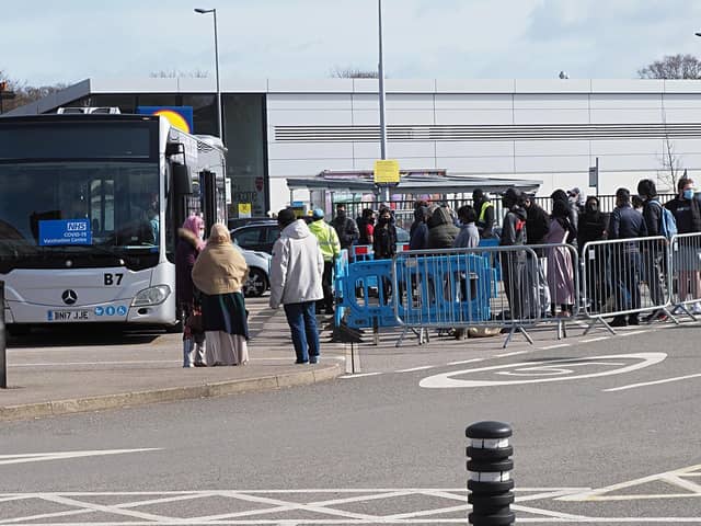 Mobile testing bus at Sainsbury's Bury Park. Photo: Tony Margiocchi