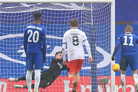 Simon Sluga saves from the penalty spot against Chelsea last season